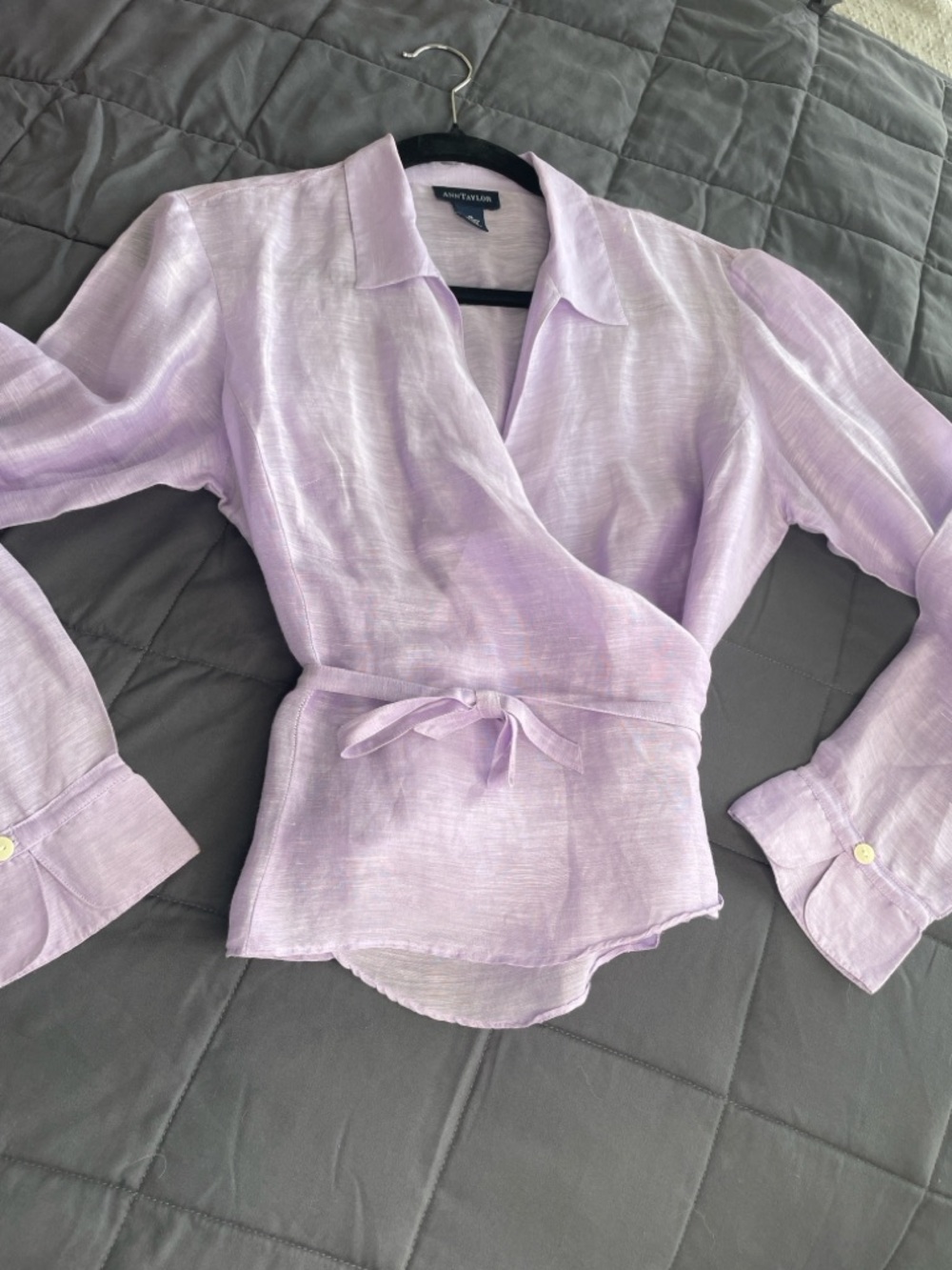 Ann Taylor Light Lavender Wrap Blouse with Tie Waist